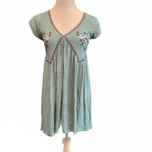 blue rain embroidered bird dress